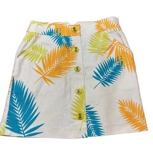 Etcetera Tropical Print Button-Front Mini Skirt - Blue, Yellow & Orange Side Zip